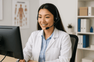 WOMAN ANSWERING CALLS FOR SMALL MEDICAL PRACTICE
